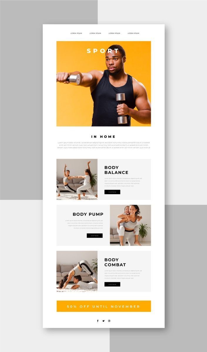 Sport vertical — hero + 3-class promo email, Klaviyo template.